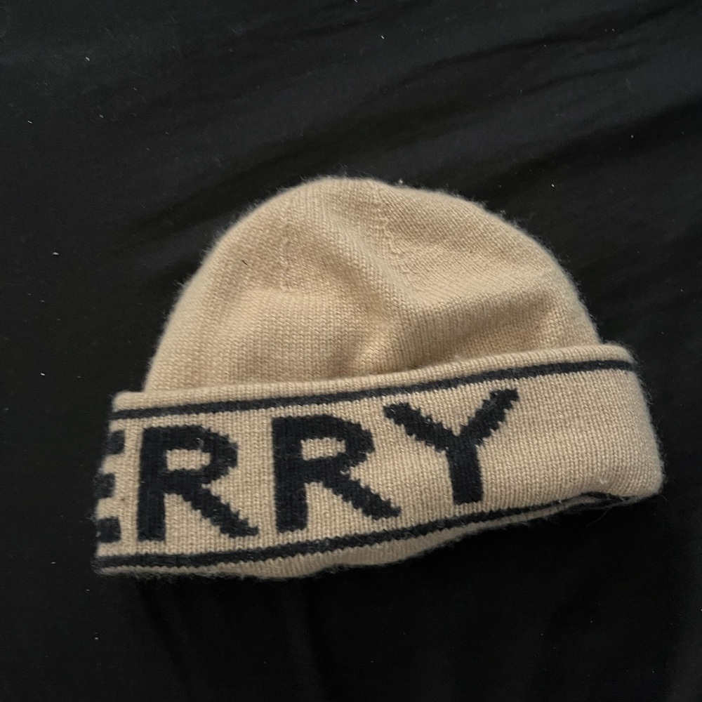 Burberry Tan Knit Hat with Black Accents